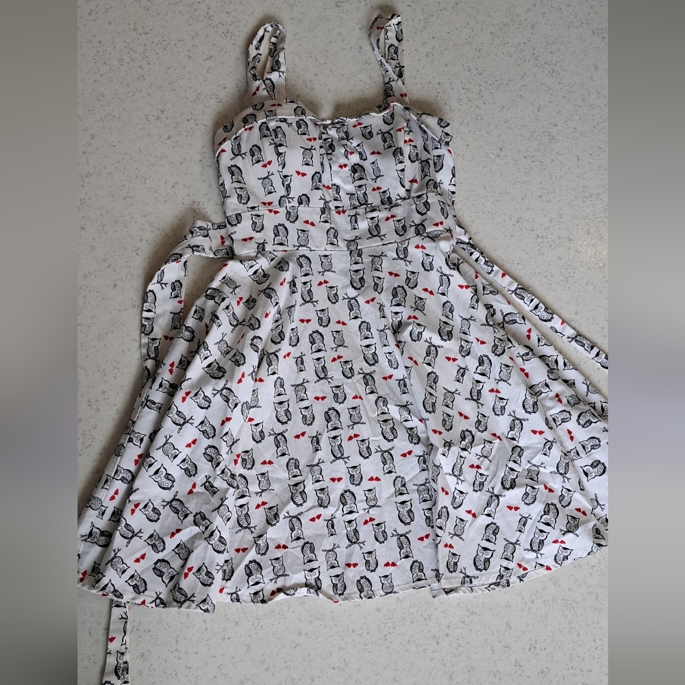 White Owl Print Fabric Dress